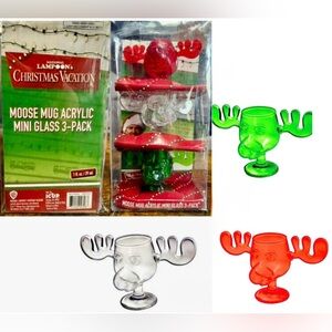 National Lampoons Christmas Vacation Marty Moose Acrylic Shot Glasses (3)~New*